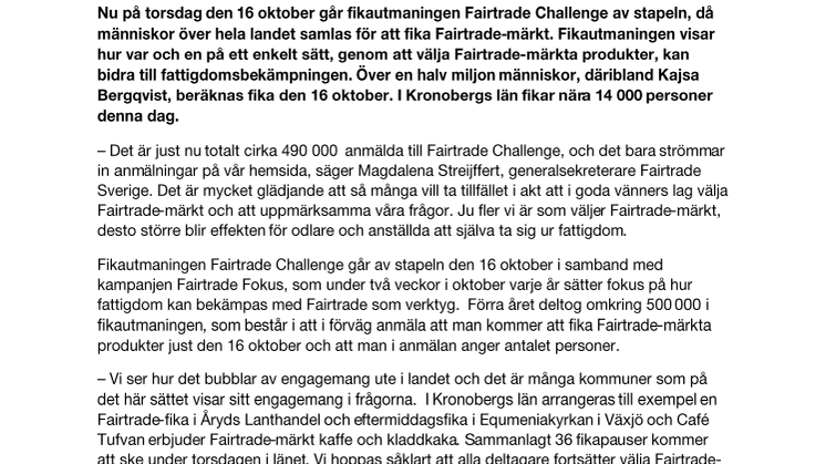 Nära 14 000 fikar Fairtrade i Kronobergs län på torsdag