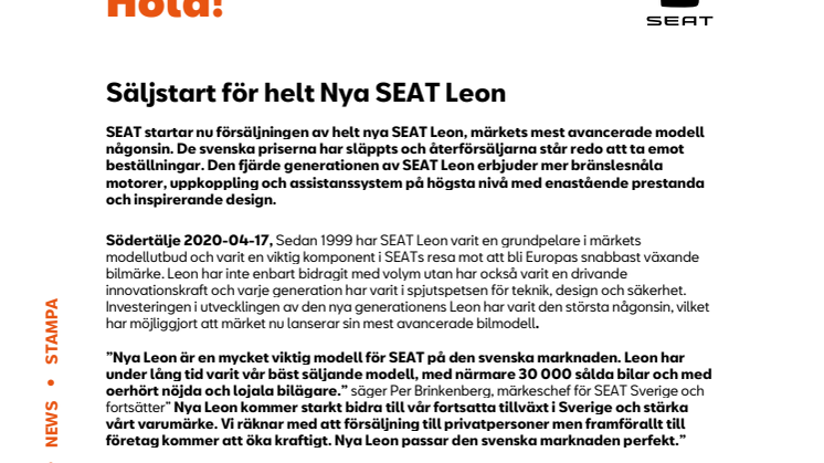 Pressrelease för nya SEAT Leon