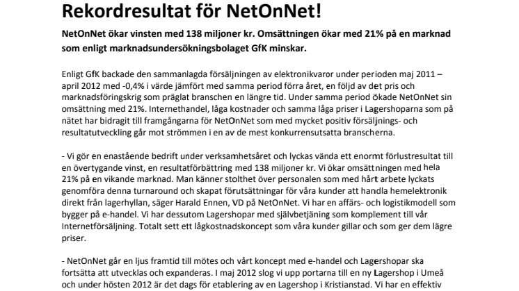 Rekordresultat för NetOnNet!