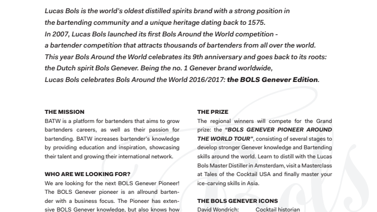 Are you the next Bols Genever Pioneer? - time for the 2016/17 BATW competition!