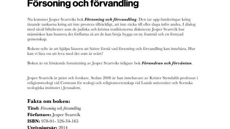 Försoning och förvandling av Jesper Svartvik