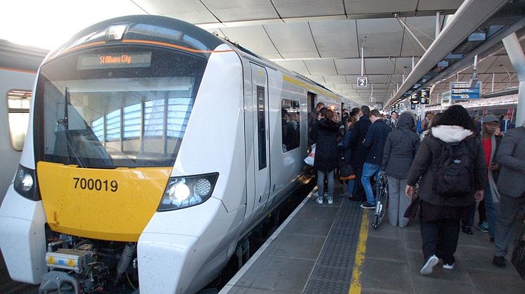 One of the new fleet of Class 700 Thameslink trains, at Blackfriars station
