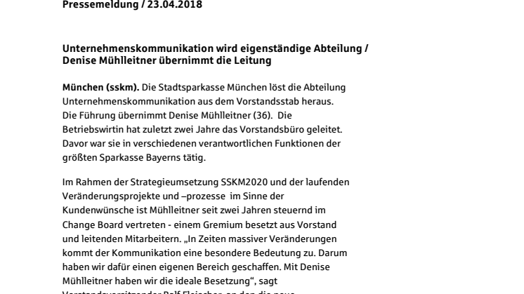 Unternehmenskommunikation wird eigenständige Abteilung / Denise Mühlleitner übernimmt die Leitung