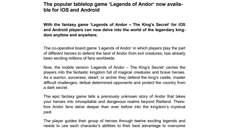  The popular tabletop game ‘Legends of Andor‘ now available for iOS and Android