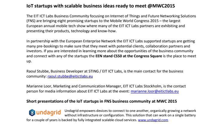 IoT startups with scalable business ideas ready to meet @MWC2015