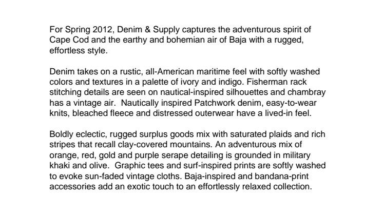 Denim & Supply Ralph Lauren - Pressemeddelelse fra Denim & Supply Ralph Lauren