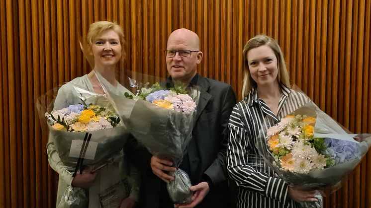 Vinnere av Årets verk 2022; fra venstre Natasha Barrett, Jon Øivind Bylund Ness og Ingfrid Breie Nyhus. Foto: Beate Styri/NKF