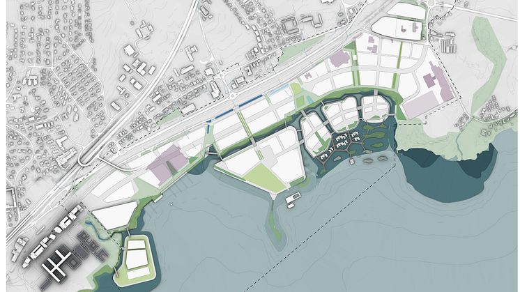 Utviklingen av Fjordbyen Lier og Drammen blir stadig mer konkretisert med øyer, kanaler og strandlinje. Senere i år skal planen sendes Lier kommunen. Illustrasjon: Link Arkitektur.