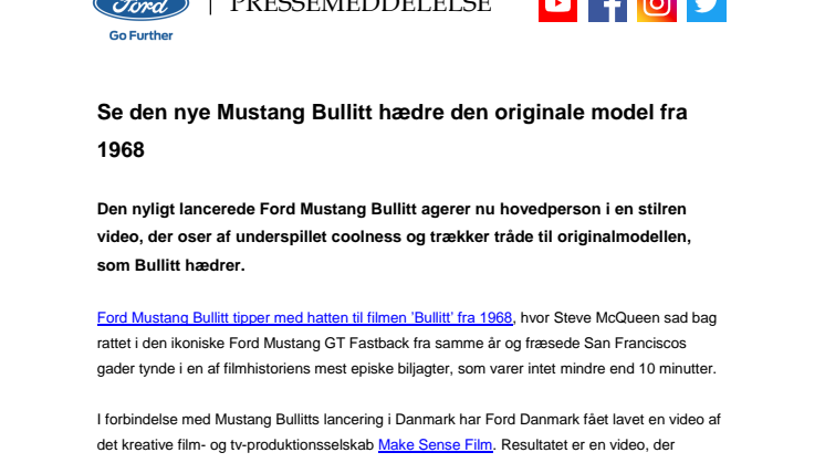 Se den nye Mustang Bullitt hædre den originale model fra 1968