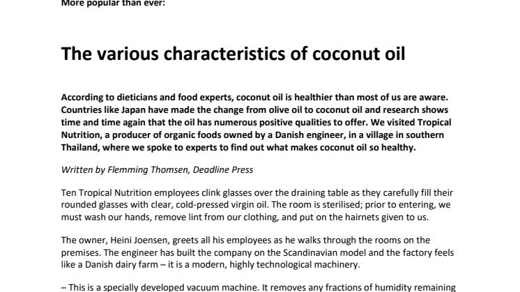 More popular than ever: The various characteristics of coconut oil 