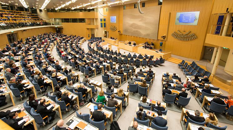 Riksdagen samlad för votering. Foto Ingemar Edfalk, Sveriges Riksdag.