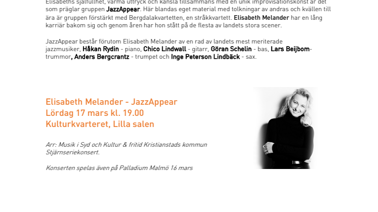 Elisabeth Melander gör comeback med JazzAppear & Bergdalakvartetten