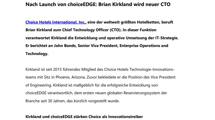 Nach Launch von choiceEDGE: Brian Kirkland wird neuer CTO