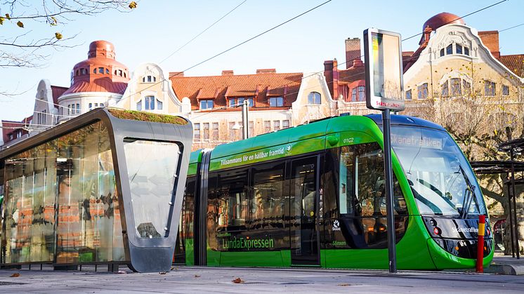 Spårvagnshållplatsen på Clemenstorget. Foto: Jacob Pihl, Skånetrafiken.