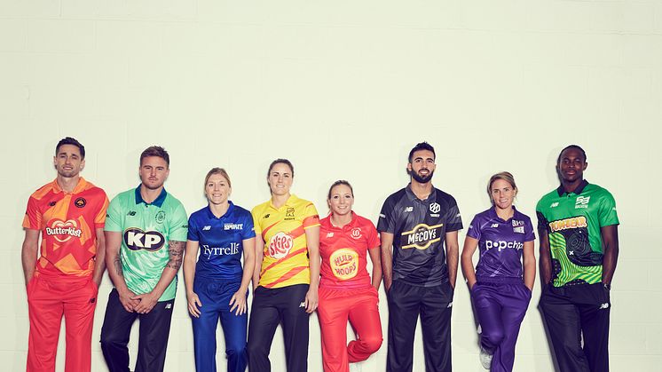 (L-R) Chris Woakes, Jason Roy, Heather Knight, Nat Sciver, Katie George, Saqib Mahmood, Lauren Winfield and Jofra Archer will represent the eight men's and women's teams in The Hundred
