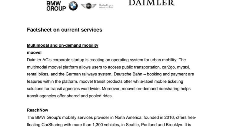 BMW Group and Daimler AG - factsheet