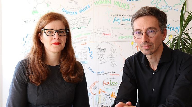 Professor Tanja Bueltmann of Northumbria University with Christos Katsioulis, Director of Friedrich-Ebert-Stiftung’s London office. (Photo credit: Andre Weisser/FES London)