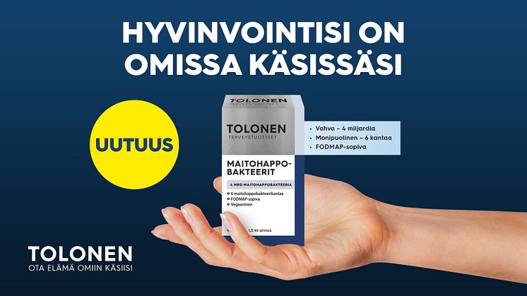 4 miljardia elävää maitohappobakteeria ja 6 eri kantaa yhdessä kapselissa. FODMAP-sopiva maitohappobakteeri. Ota elämä omiin käsiisi Tolonen-terveystuotteilla.