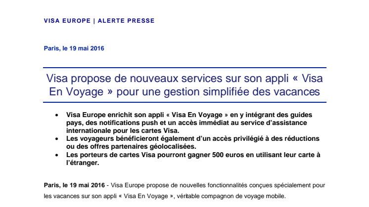  Visa propose de nouveaux services sur son appli « Visa En Voyage » pour une gestion simplifiée des vacances