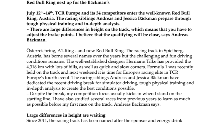Red Bull Ring next up for the Bäckman’s