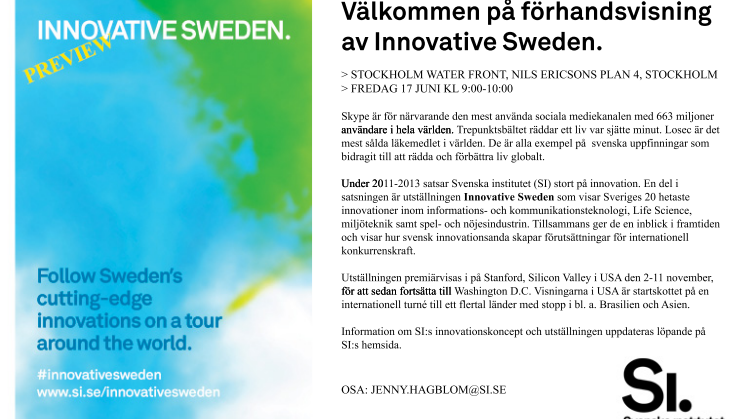 Välkommen på förhandsvisning av Innovative Sweden den 17 juni