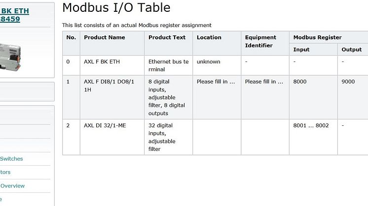 Enkel uppmappning av IO-data med Axio-F för Modbus TCP/UDP