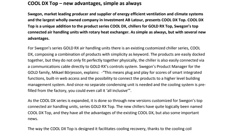 COOL DX Top – new advantages, simple as always