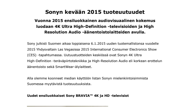 Sonyn kevään 2015 mielenkiintoisimmat lifestyle-tuoteuutuudet