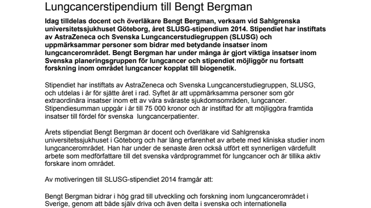 Lungcancerstipendium till Bengt Bergman 