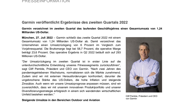 PM Garmin Quartalsmeldung Q2/2022