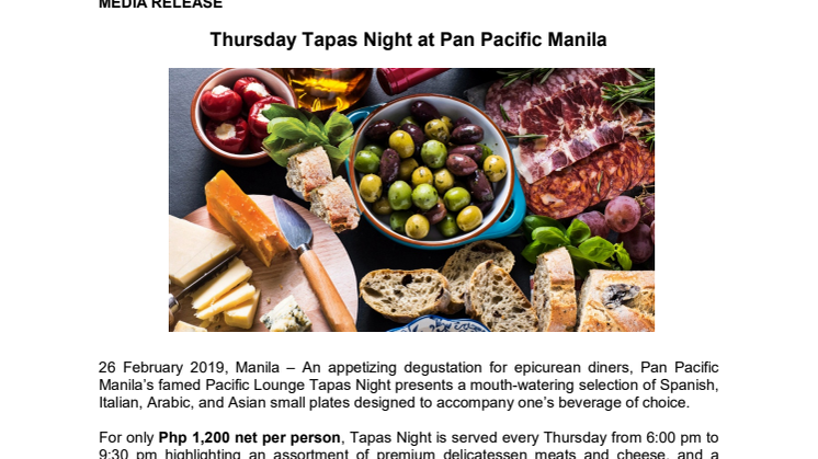 Thursday Tapas Night at Pan Pacific Manila