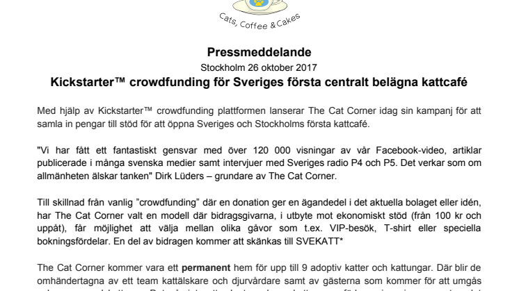 Kickstarter™ crowdfunding för Sveriges första centralt belägna kattcafé