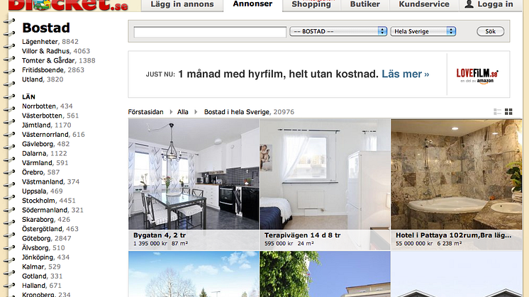 Blocket satsar på bostadsmarknaden  – allt fler mäklarkedjor lägger ut sina objekt på sajten 