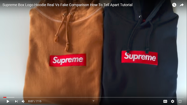 Supreme NY and Supreme Italia. Screenshot from YouTube video on how to tell them apart