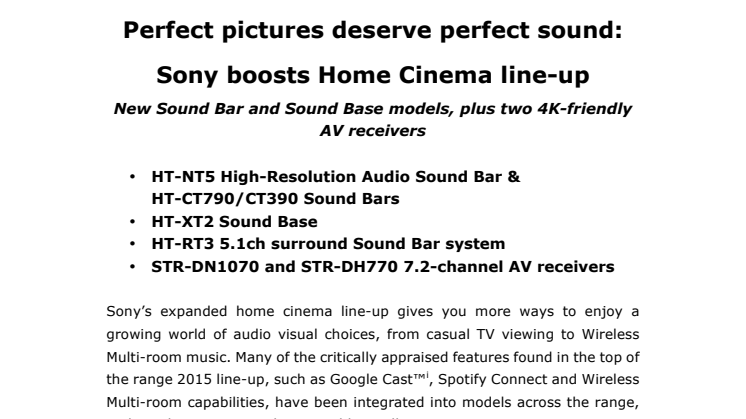 Täydellinen kuva ansaitsee täydelliset äänet – Sony vahvistaa kotiteatterimallistoaan
