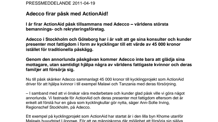 Adecco firar påsk med ActionAid! 