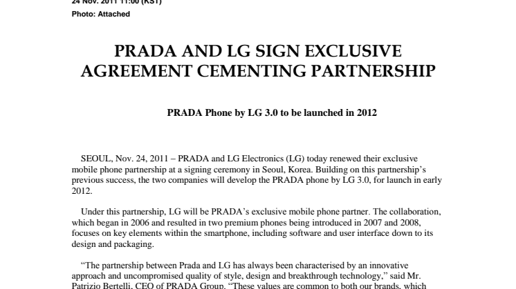 Prada och LG presenterar exklusivt partnerskap (ENG)