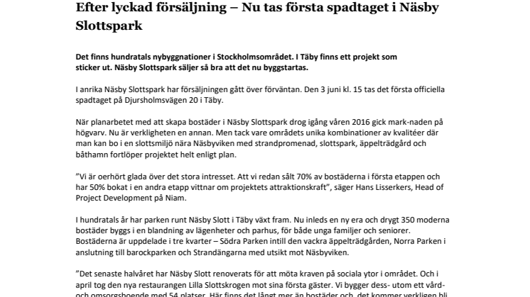 Efter lyckad försäljning – Nu tas första spadtaget i Näsby Slottspark