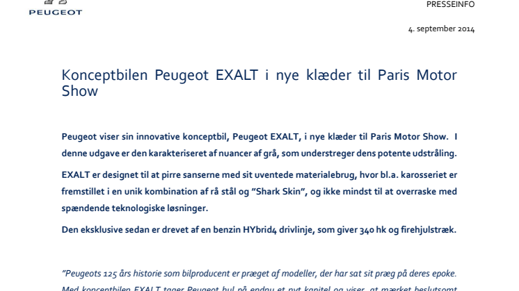 Konceptbilen Peugeot EXALT i nye klæder til Paris Motor Show