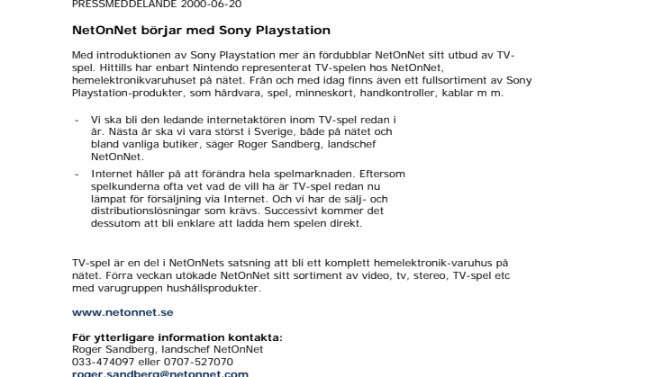 NetOnNet börjar med Sony Playstation