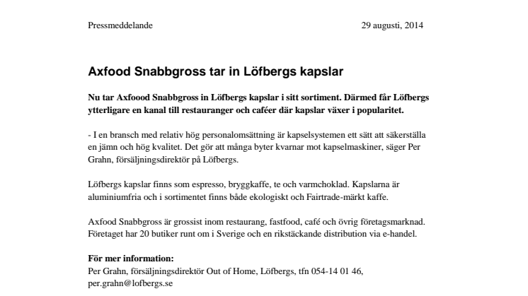 Axfood Snabbgross tar in Löfbergs kapslar