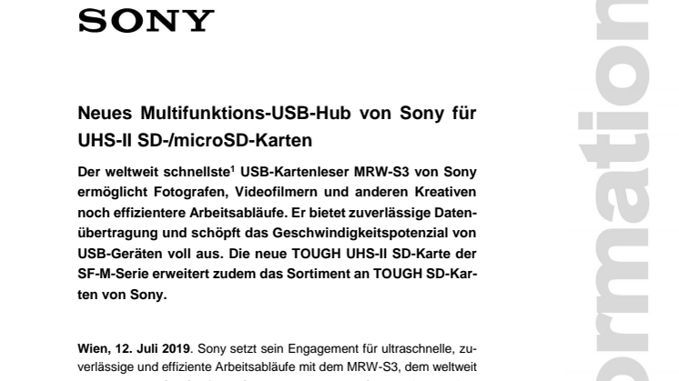 Neues Multifunktions-USB-Hub von Sony für UHS-II SD-/microSD-Karten