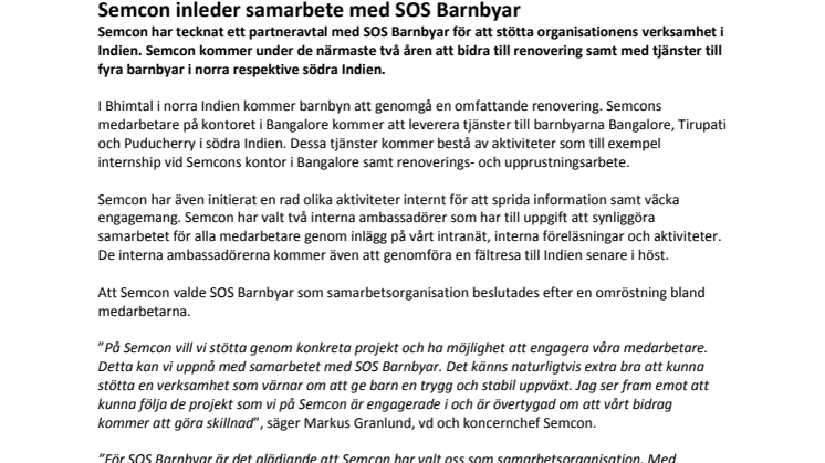 Semcon inleder samarbete med SOS Barnbyar 