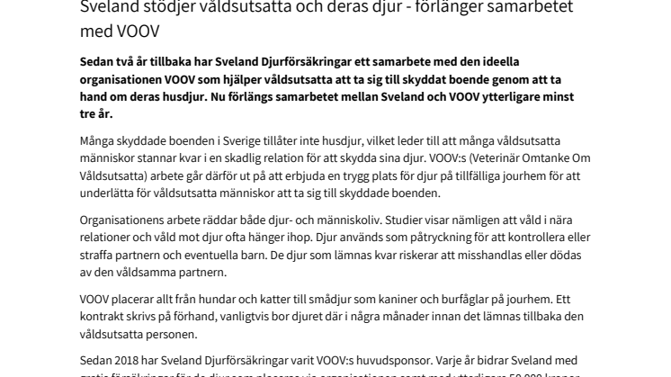 Sveland stödjer våldsutsatta och deras djur - förlänger samarbetet med VOOV