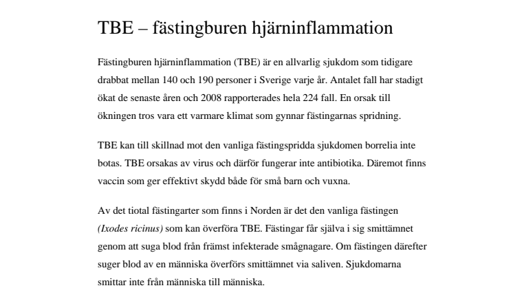 TBE – fästingburen hjärninflammation