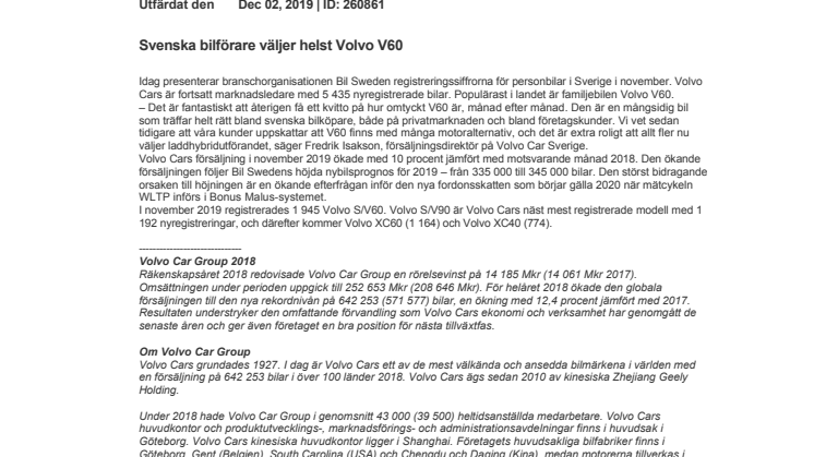 Svenska bilförare väljer helst Volvo V60