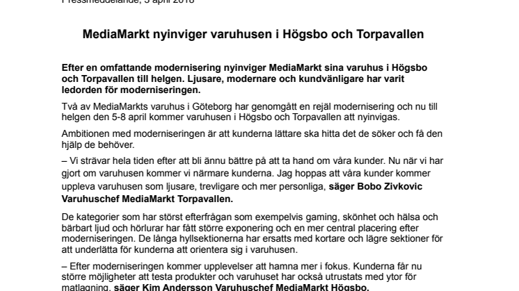 MediaMarkt nyinviger varuhusen i Högsbo och Torpavallen 