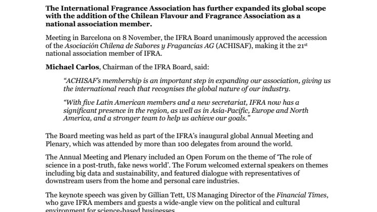 Global fragrance sector welcomes new member at inaugural annual meeting