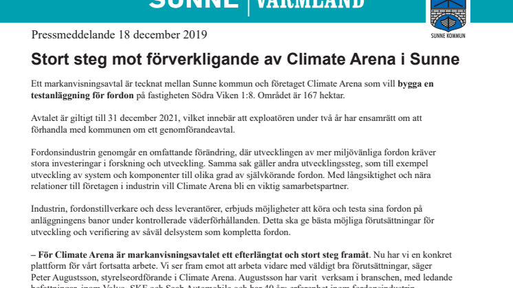 Stort steg mot förverkligande av Climate Arena i Sunne