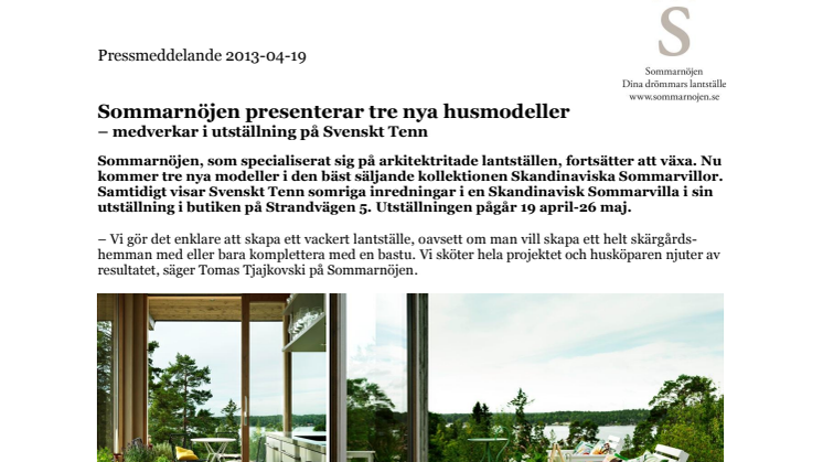 Sommarnöjen presenterar tre nya husmodeller  – medverkar i utställning på Svenskt Tenn